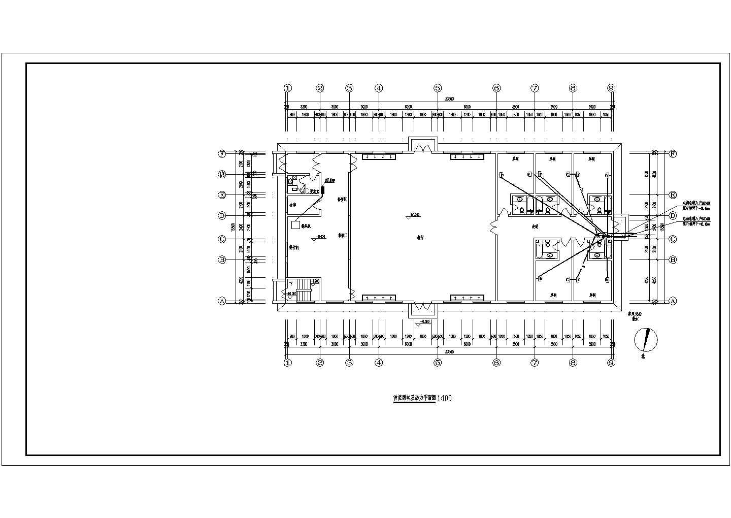 某地区食堂宿舍电路CAD平面布置参考图