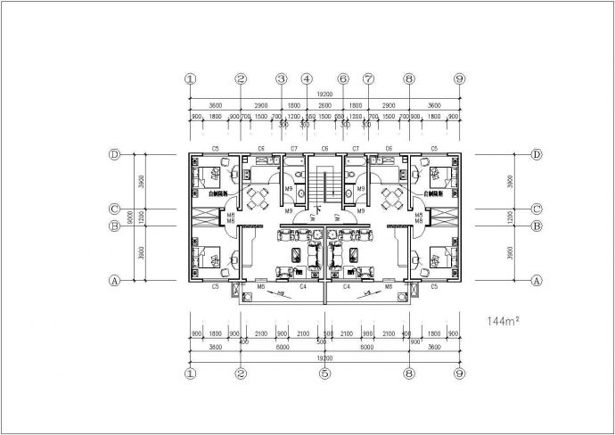 某住宅楼户型标准层建筑设计图_图1