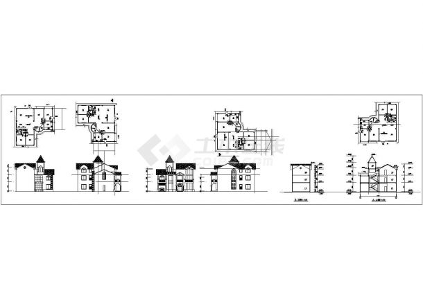 某三层别墅建筑设计图（长16米 宽15.9米）-图一