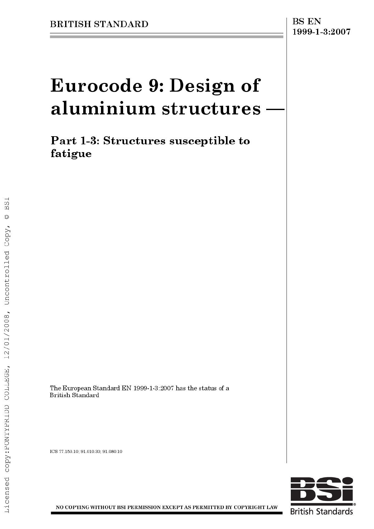全套欧洲结构设计规范 EN 1999-1-3