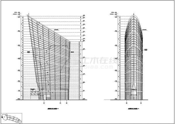 某高层钢塔框剪会展中心cad施工工程设计图-图一