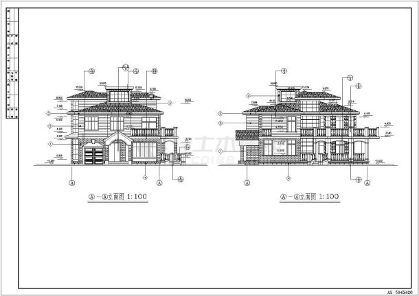 某三层别墅建筑设计图（长17.7米 宽15米）-图一