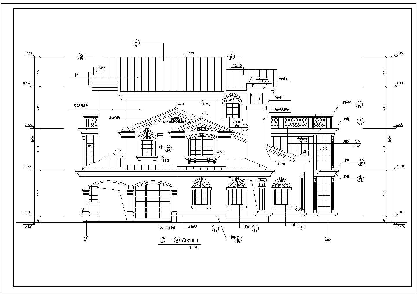 某三层别墅建筑设计带外观效果图（长17.8米 宽17.5米）