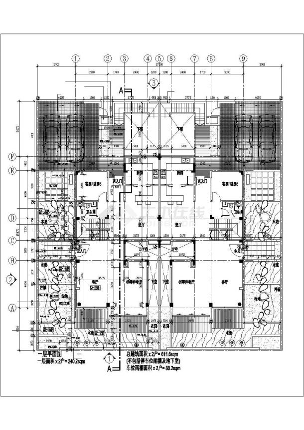 某区双拼别墅豪华建筑设计全套参考CAD详图-图二
