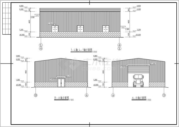 某地钢结构发电机房建筑施工设计图-图一