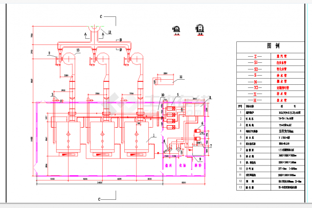某地某厂锅炉房工艺课程设计CAD图纸-图二