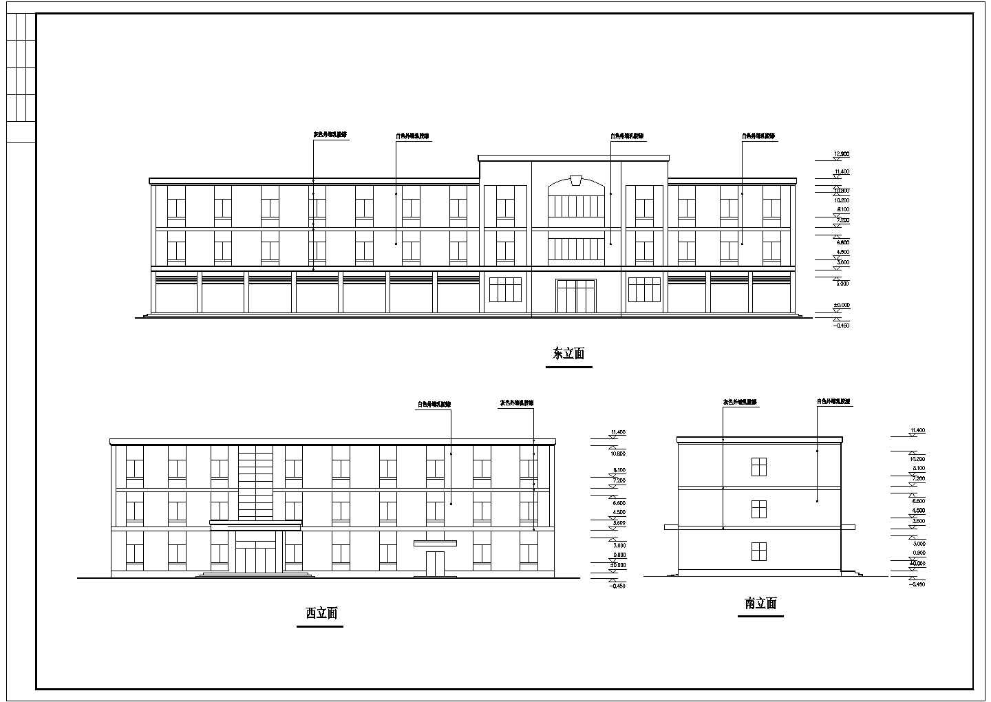 【浙江】某三层小型办公楼建筑设计施工图纸