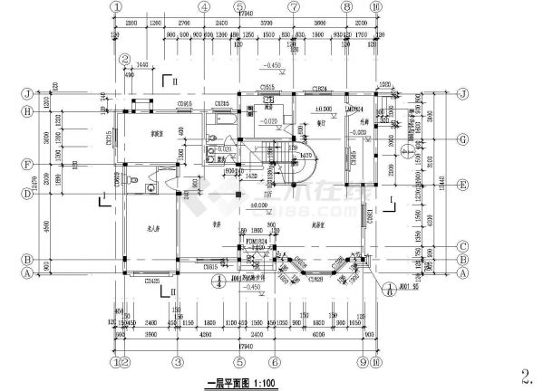 某湖边别墅建筑CAD平面布置参考图-图一