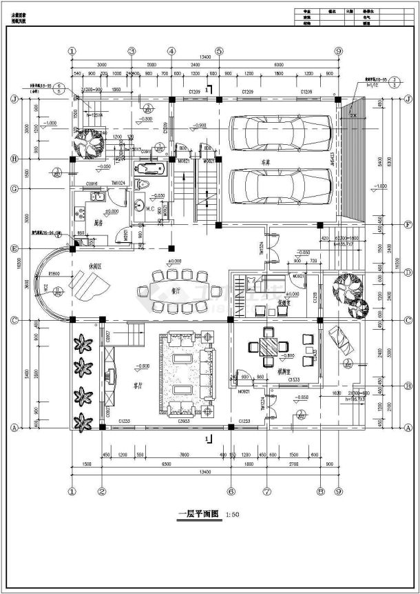 一地区私家别墅建筑平立面图纸-图二