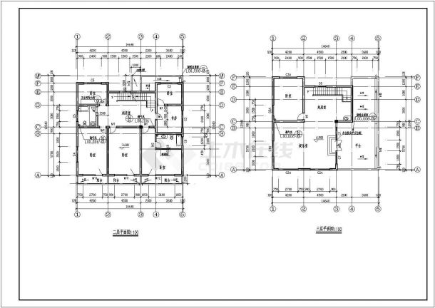高层别墅建筑完整规划CAD平面图-图二
