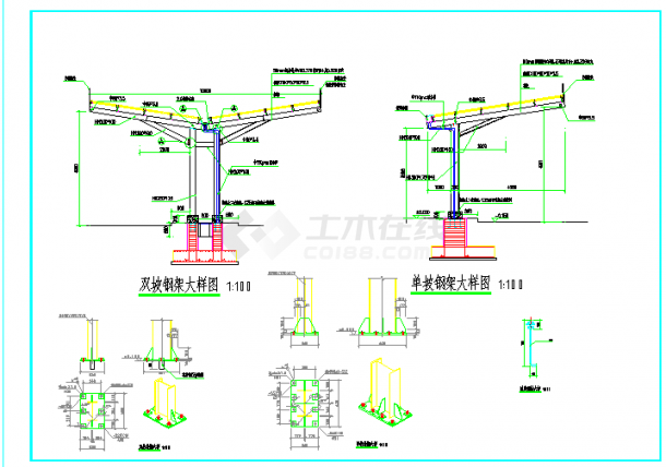 充电桩、新能源充电站钢结构雨棚cad图纸-图一