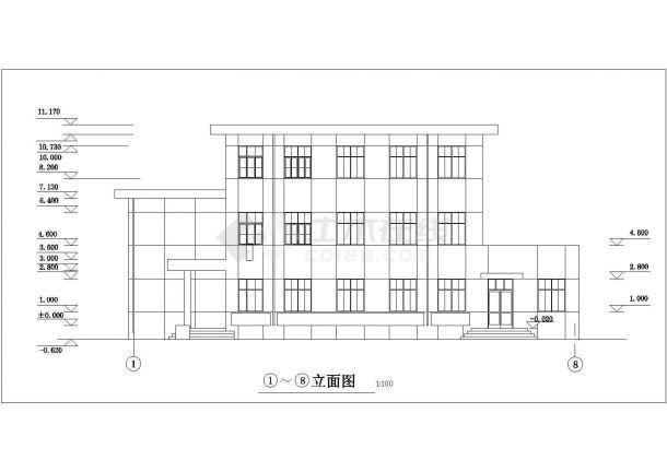 某三层教学楼建筑方案设计图-图一
