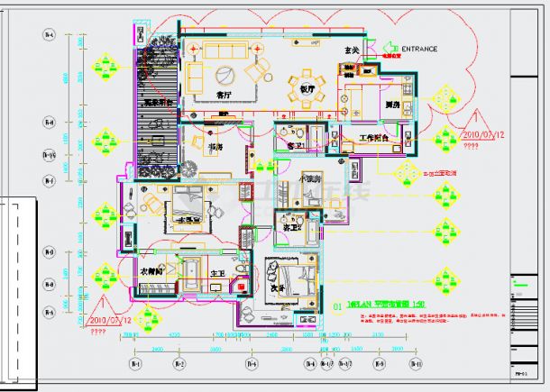 现代舒适温馨三居室样板间CAD施工图-图一