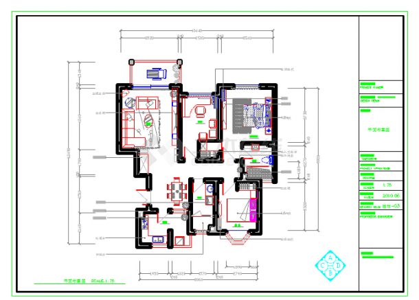 现代三居室内装修设计施工图（含效果）-图一