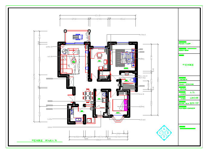 现代三居室内装修设计施工图（含效果）_图1
