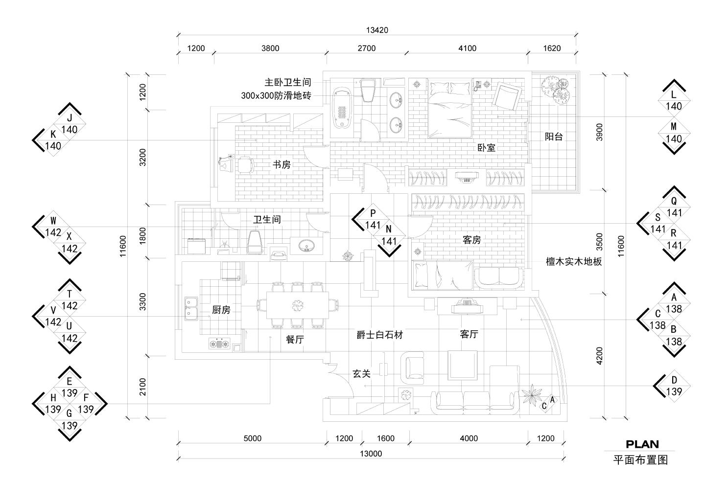 3居室实用户型装饰施工设计CAD图