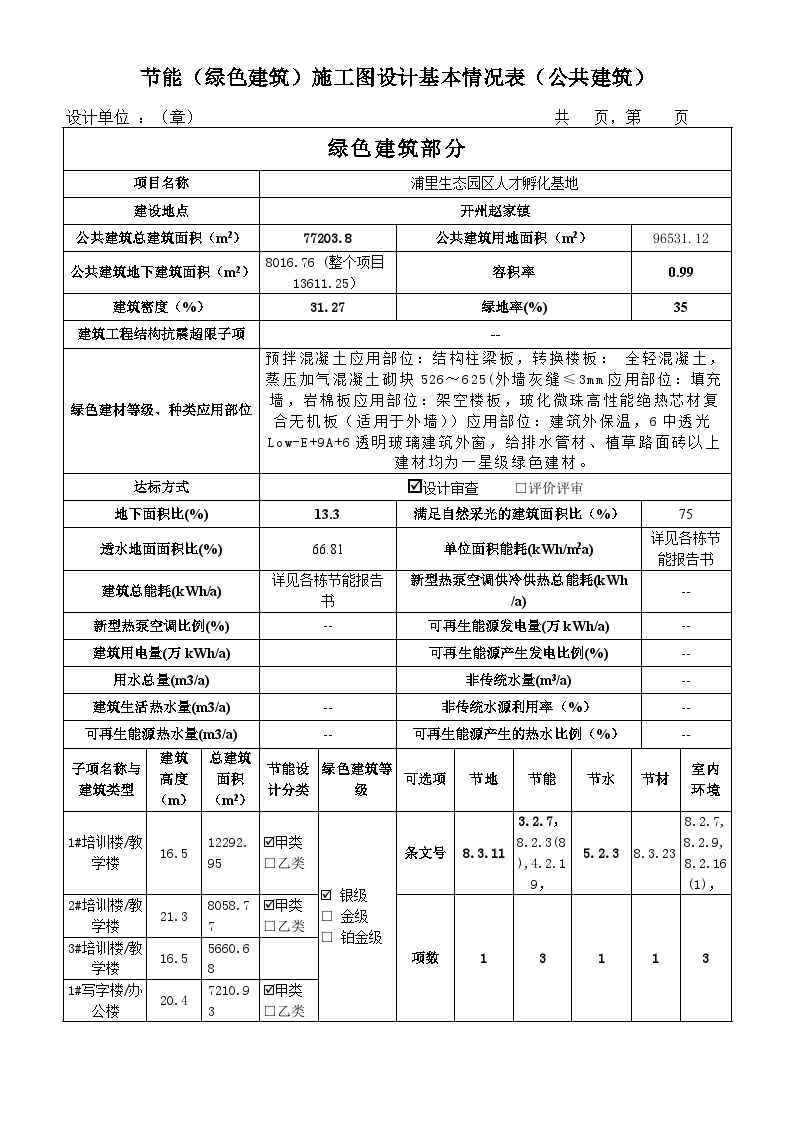 绿色建筑基本情况表-公共建筑-图一