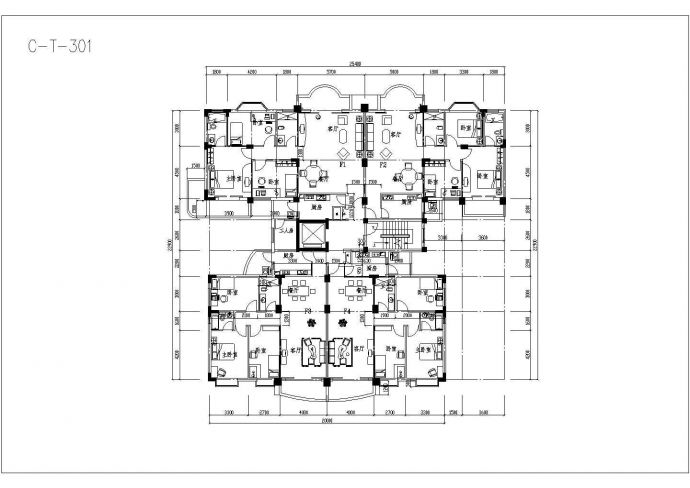 塔式住宅户型建筑设计图_图1
