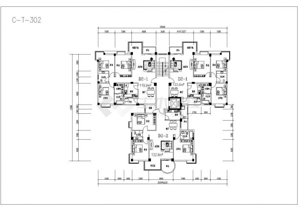 塔式住宅户型建筑设计图-图二