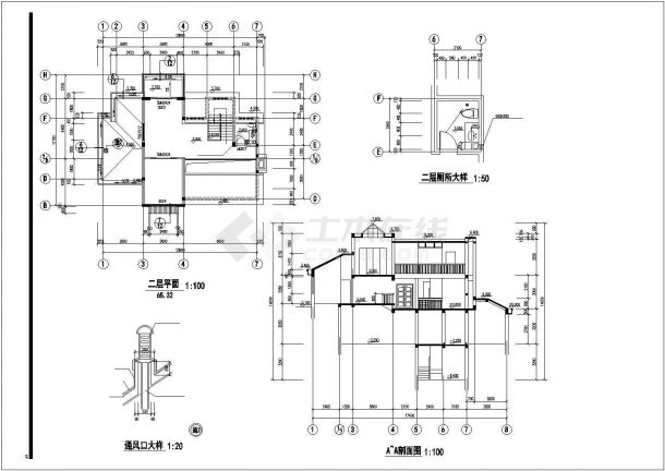 经典别墅B户型CAD设计参考图-图二