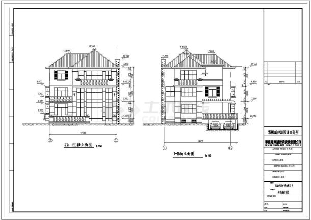 世茂湖滨花园别墅建筑施工图-图一