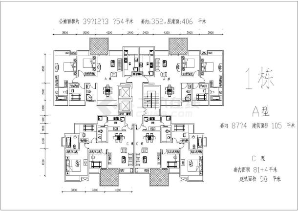 某地房经典户型平面施工CAD详图-图二