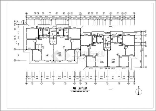 本工程为某小区精致住宅楼建筑设计详图,包含14幢一层平面图,14幢六层