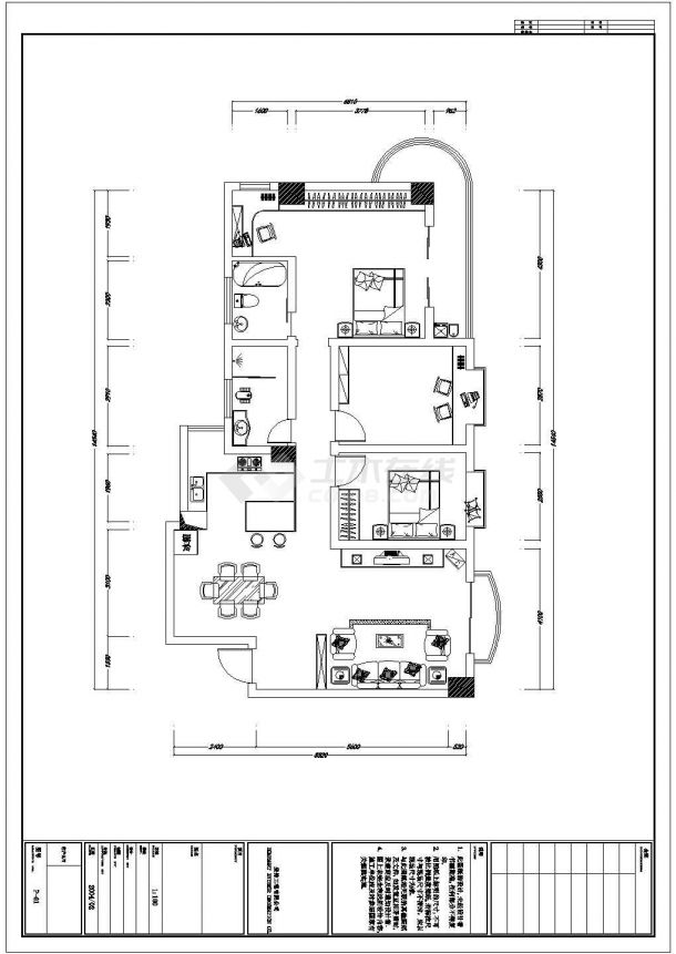 三室两厅装修设计施工图纸（共9张图）-图二