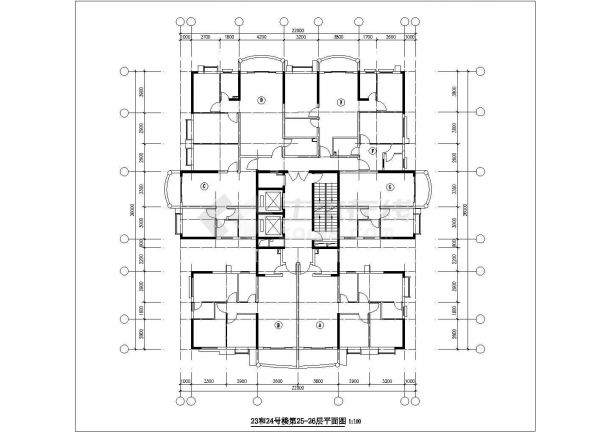 金碧花园住宅楼户型平面设计施工图纸-图二