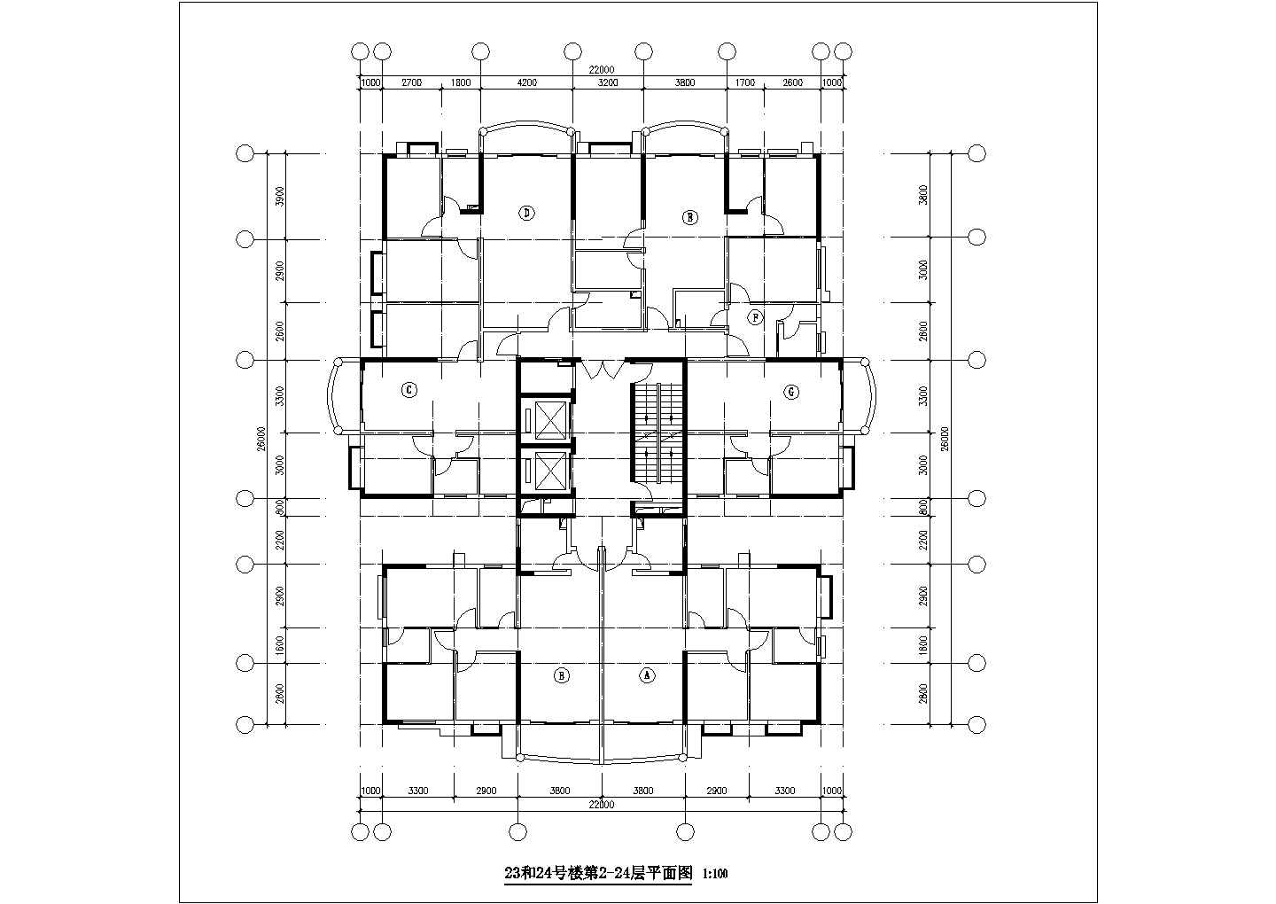 金碧花园住宅楼户型平面设计施工图纸