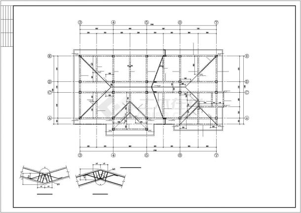 坡屋面结构办公楼规划施工CAD布置图-图一