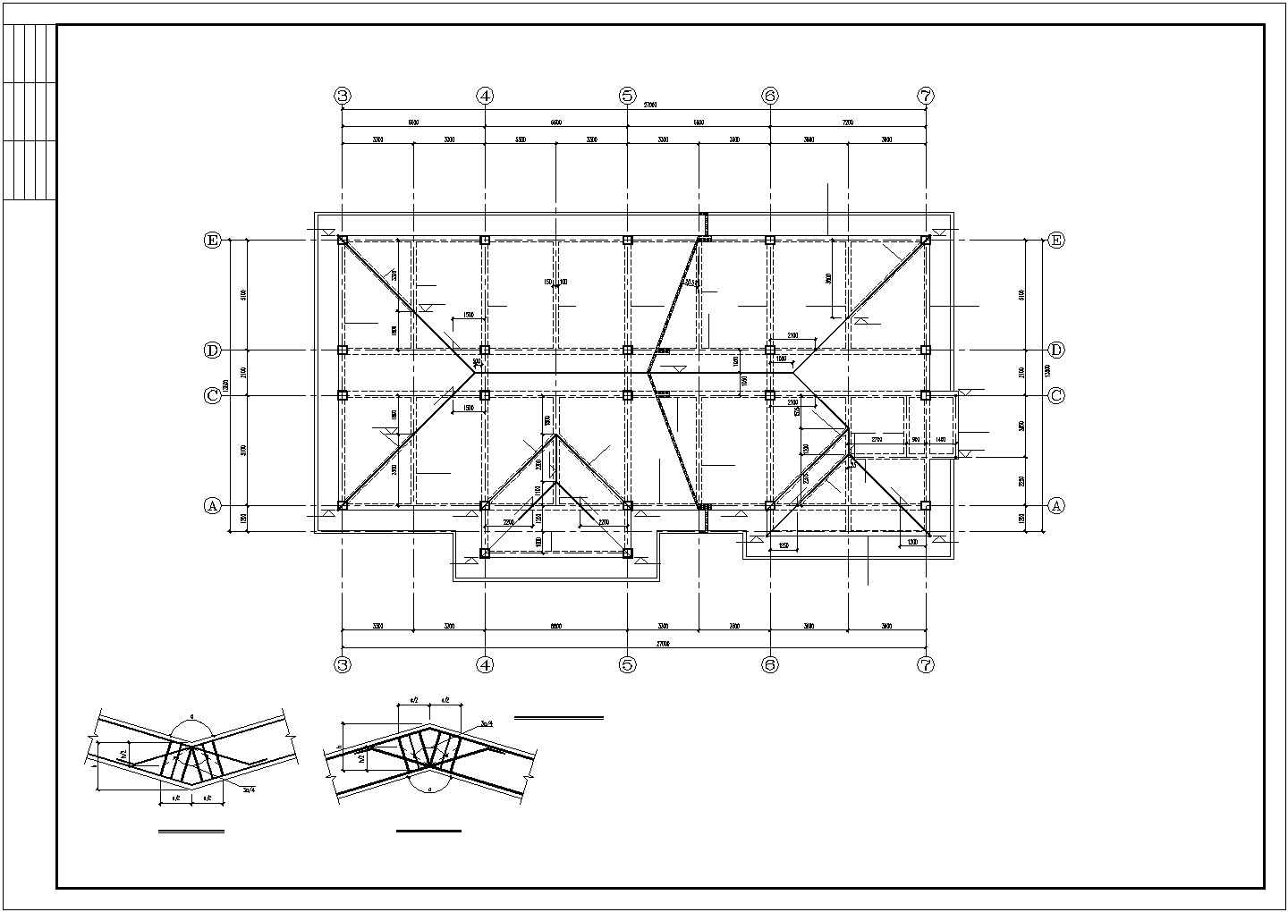 坡屋面结构办公楼规划施工CAD布置图