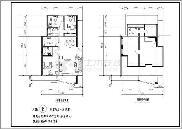【江西】某地住宅户型平面设计图纸-图二