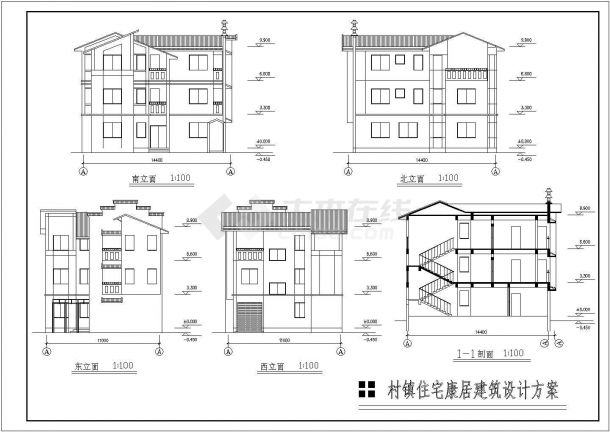 某村镇小康别墅全套建施图附效果图-图一