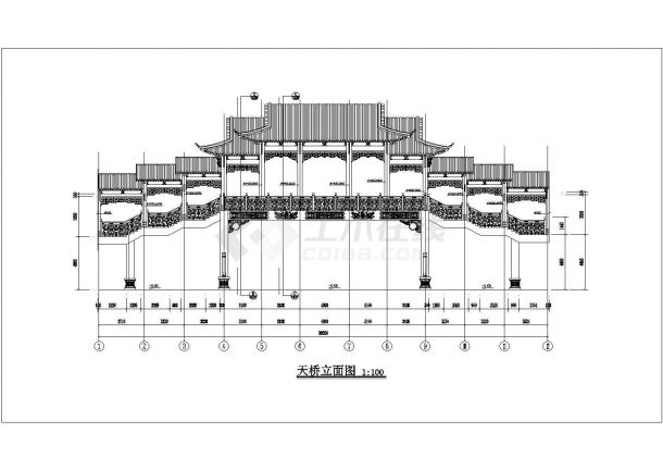 仿古木构架过街天桥整体木结构施工图纸-图一