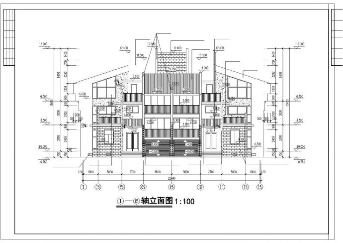 联体特色别墅建筑设计图纸_图1