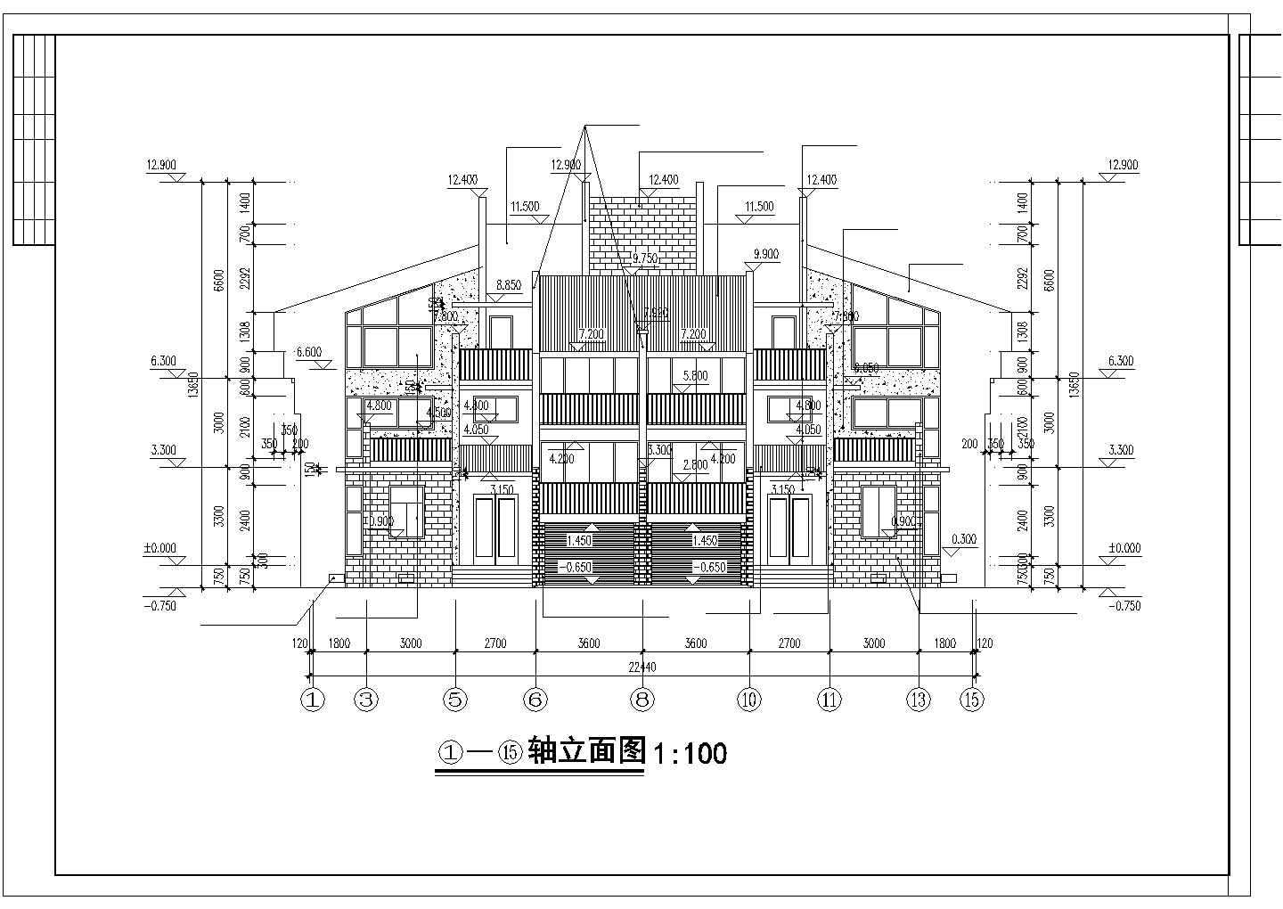 联体特色别墅建筑设计图纸