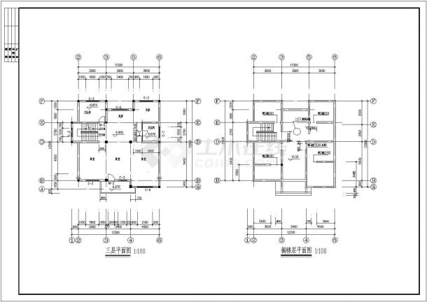 某小区3层别墅建筑设计CAD图-图二
