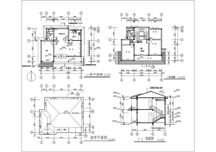 某小区5套别墅建筑设计CAD施工图_图1