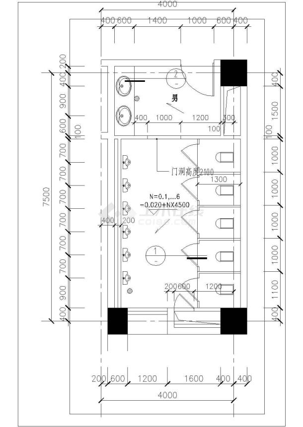 【济南】大学图书馆男厕细节建筑施工图-图一