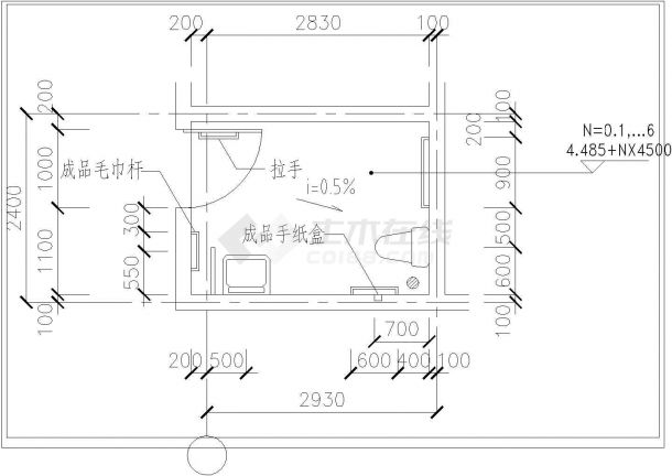 【济南】大学图书馆公厕单间细节建筑施工图-图一