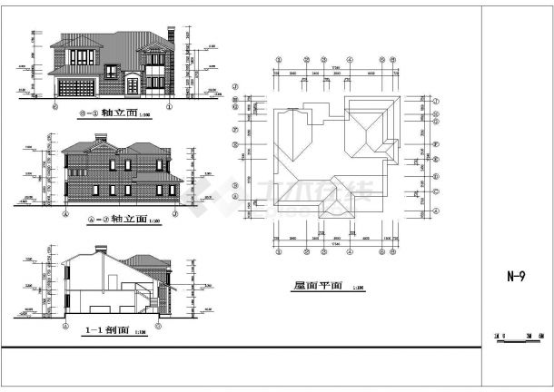 青岛市某地高级别墅建筑施工CAD布置图-图一