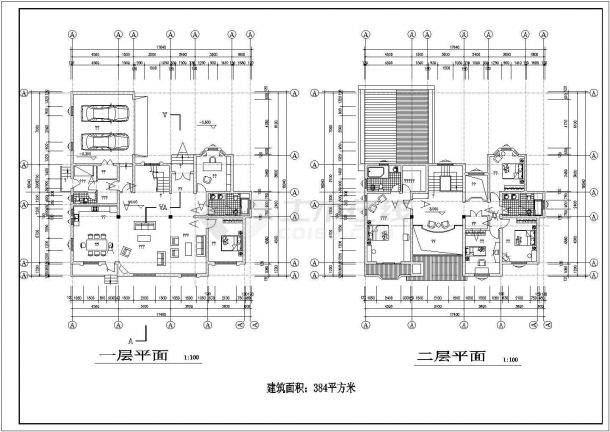 青岛市某地高级别墅建筑施工CAD布置图-图二