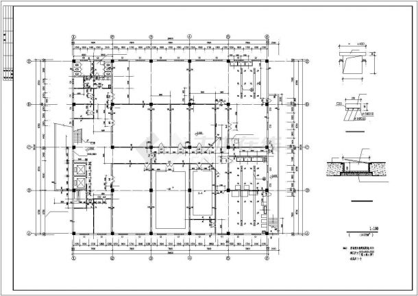 农大食堂建筑设计CAD基础平面布置参考图-图一
