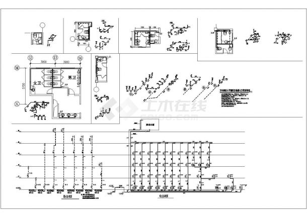 多层住宅区给排水施工CAD参考系统图-图二