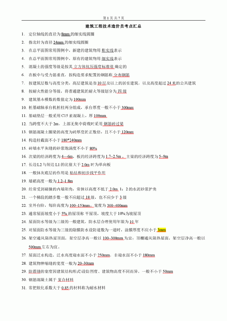 建筑工程技术造价员考点汇总-图一