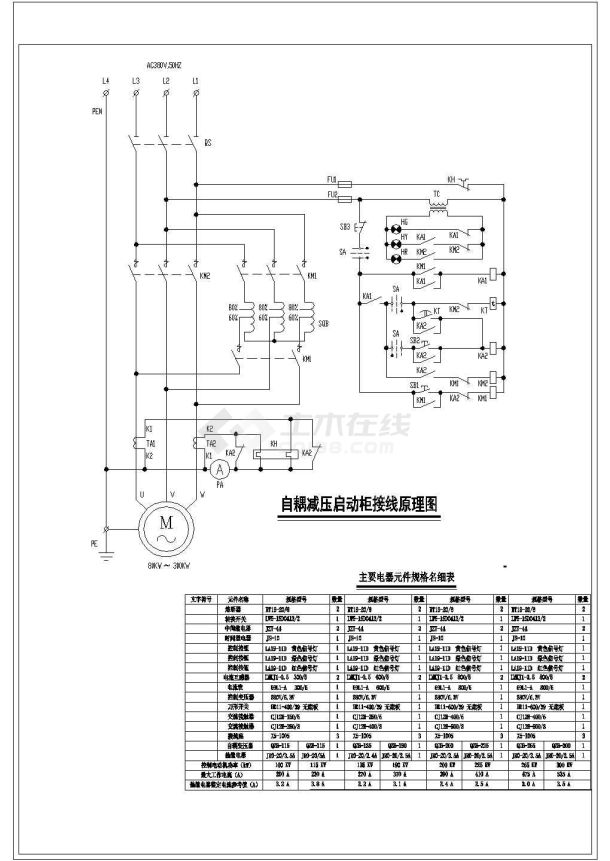 【石家庄市】某厂房28KW～300KW自耦减压启动柜接线原理图-图二