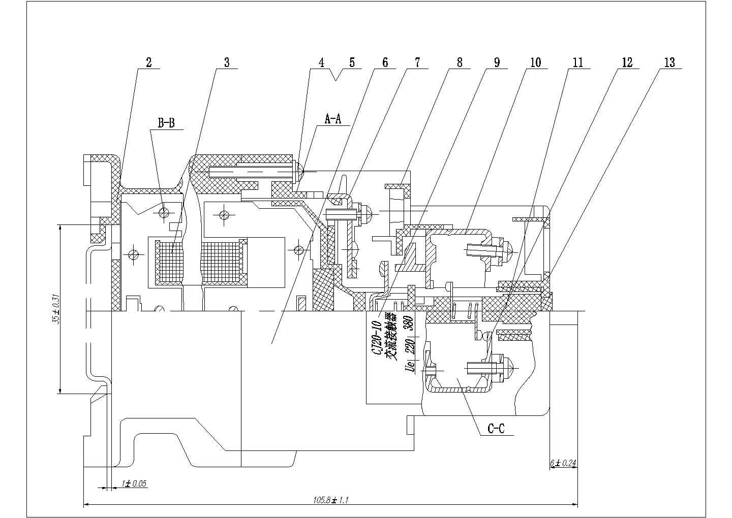 某电气企业开发CJ20-10交流接触器总装图