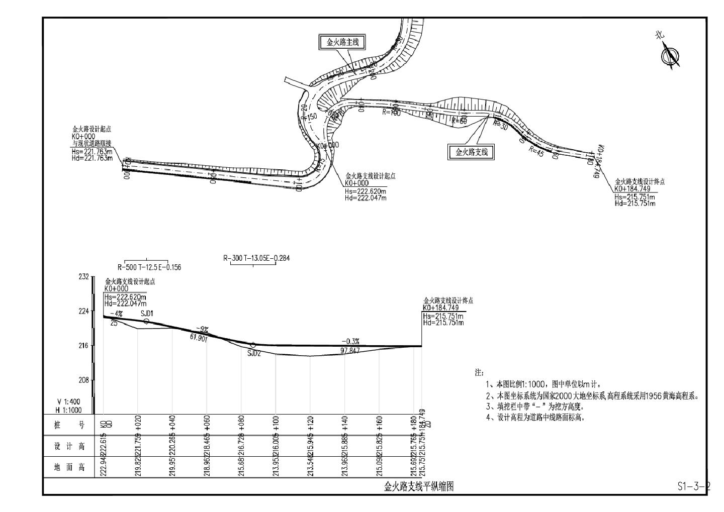 S1-3-2 金火路支线平纵图