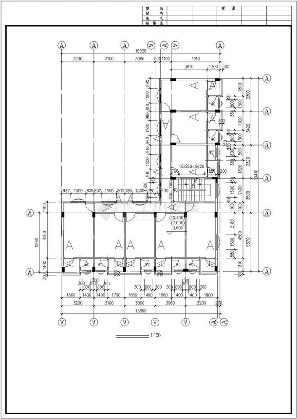 某四层民房全套施工参考CAD详图-图二
